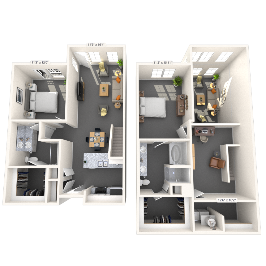 Floor plan for 2 beds, 2 baths, 1501 sqft